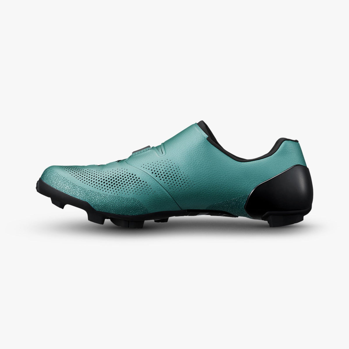 S-PHYRE SH-RX910 cycling shoe side view with perforated teal upper and black heel panel