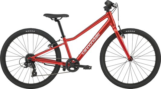 Kids Quick 20 bike, metallic red frame with black seat and disc brakes