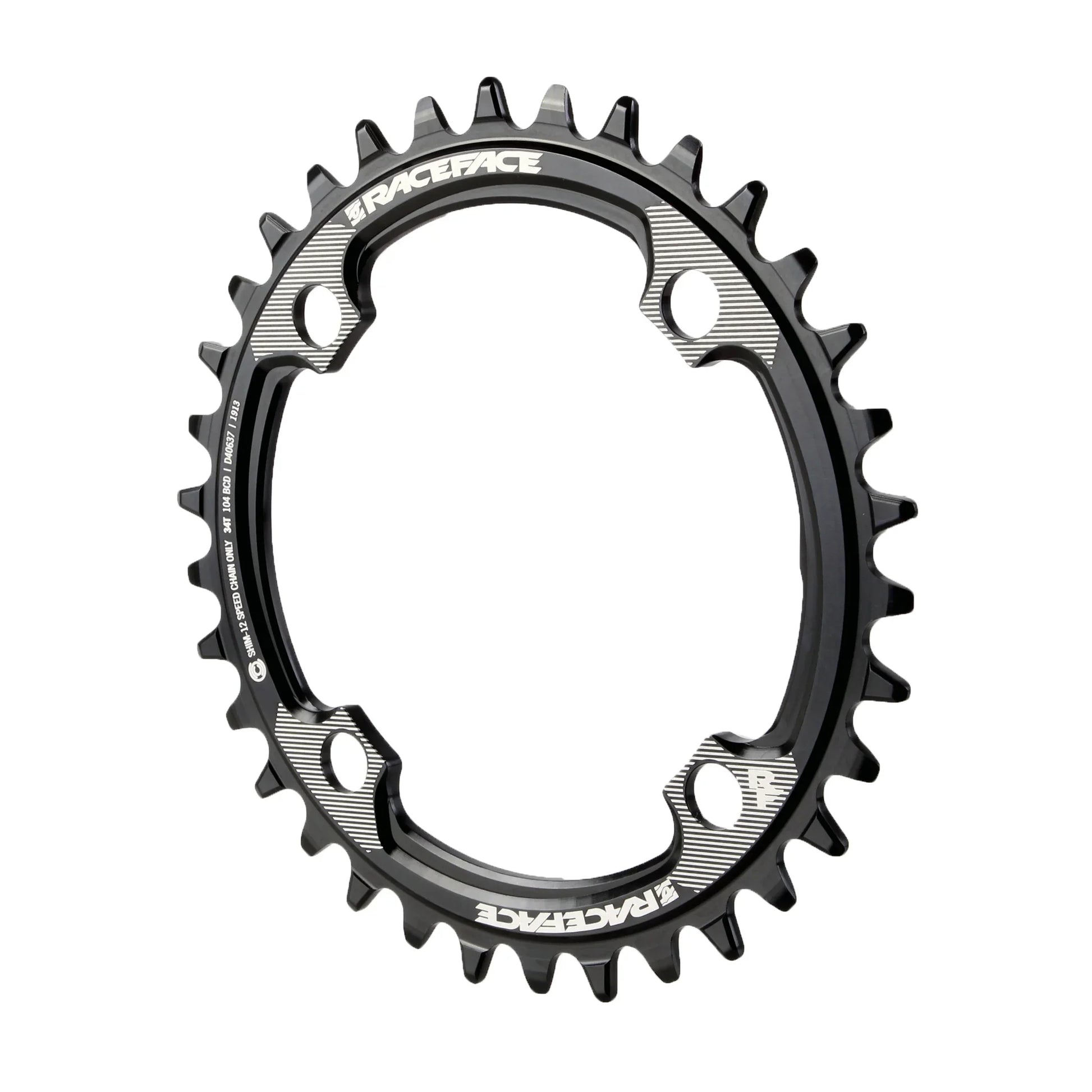 RaceFace 1x 104 BCD Hyperglide+ Chainring - 32t 104 BCD 4-Bolt Requires Shimano 12-speed Hyperglide+ Chain 7075 Aluminum BLK - Bicycle Warehouse