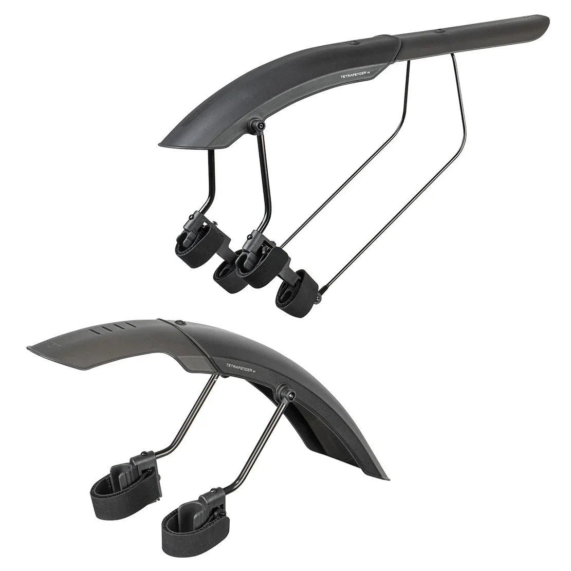 Tetrafender M1 and M2 Fender Set -Strap-on Front and Rear Black - Bicycle Warehouse