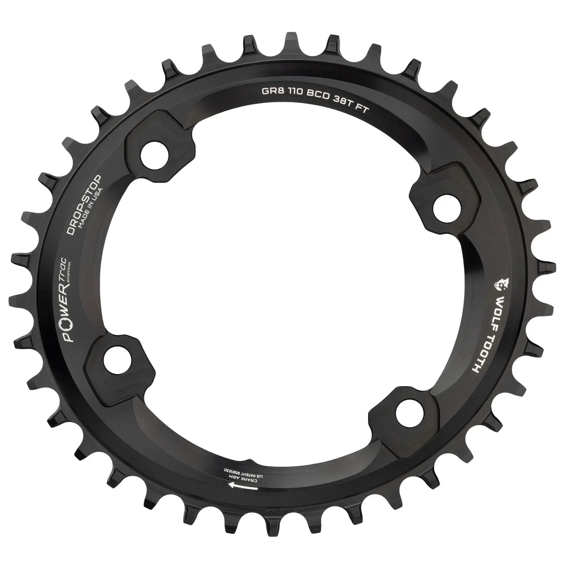Elliptical Shimano 110 Asymmetric BCD Chainring - 42t 110 Asymmetric BCD 4-Bolt Drop-Stop For Shimano GRX Cranks BLK - Bicycle Warehouse