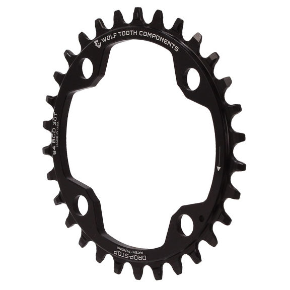 Wolf Tooth 94 BCD Chainring - 30t 94 BCD 4-Bolt Drop-Stop For SRAM Cranks BLK - Bicycle Warehouse