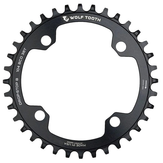 Wolf Tooth 104 BCD Chainring - 36t 104 BCD 4-Bolt Drop-Stop B Black - Bicycle Warehouse