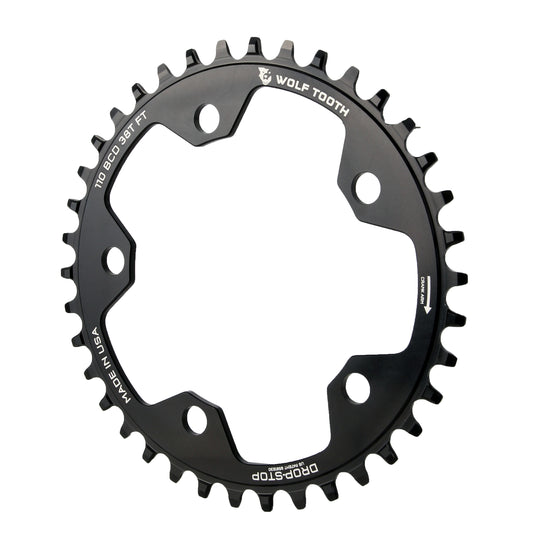 Wolf Tooth 110 BCD Cyclocross Road Chainring - 38t 110 BCD 5-Bolt Drop-Stop 10/11/12-Speed Eagle Flattop Compatible BLK - Bicycle Warehouse