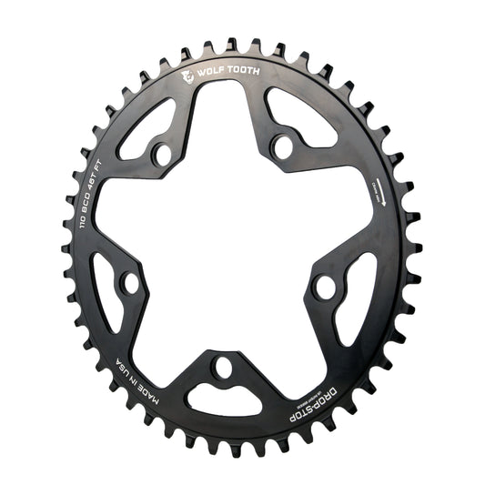 Wolf Tooth 110 BCD Cyclocross Road Chainring - 46t 110 BCD 5-Bolt Drop-Stop 10/11/12-Speed Eagle Flattop Compatible BLK - Bicycle Warehouse
