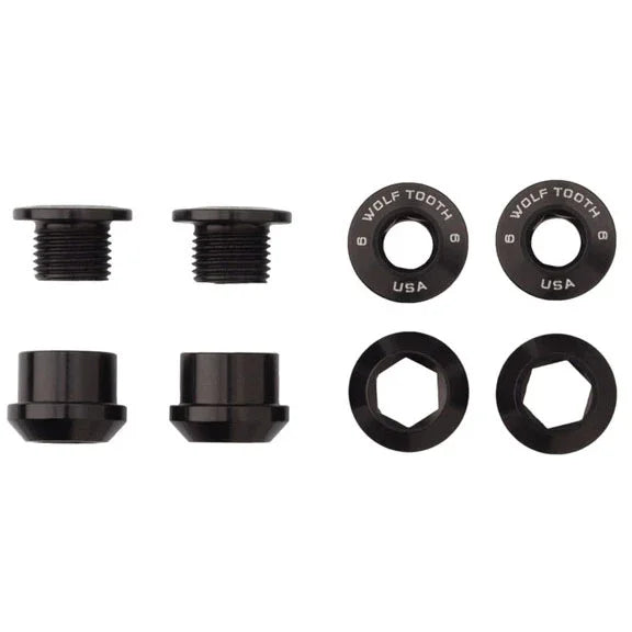 Wolf Tooth 1x Chainring Bolt Set - 6mm Dual Hex Fittings Set/4 Black - Bicycle Warehouse