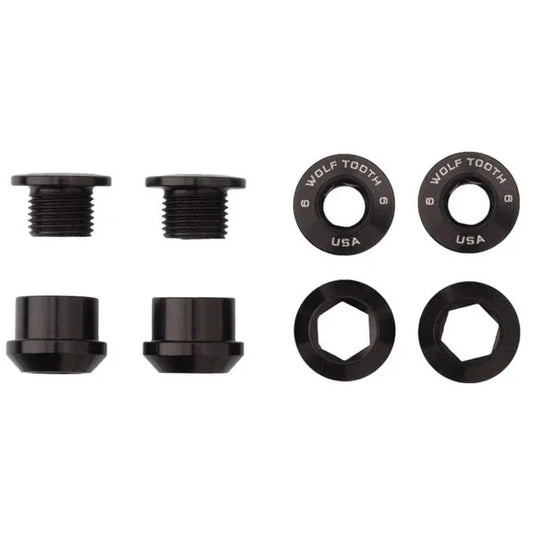 Wolf Tooth 1x Chainring Bolt Set - 6mm Dual Hex Fittings Set/4 Black - Bicycle Warehouse