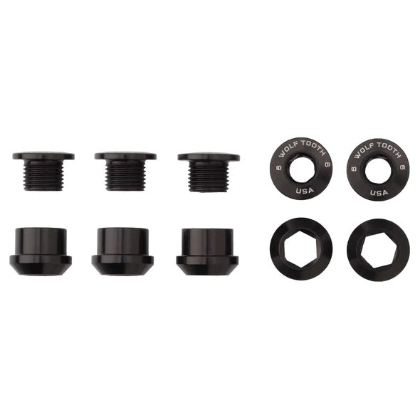 Wolf Tooth 1x Chainring Bolt Set - 6mm Dual Hex Fittings Set/5 Black - Bicycle Warehouse