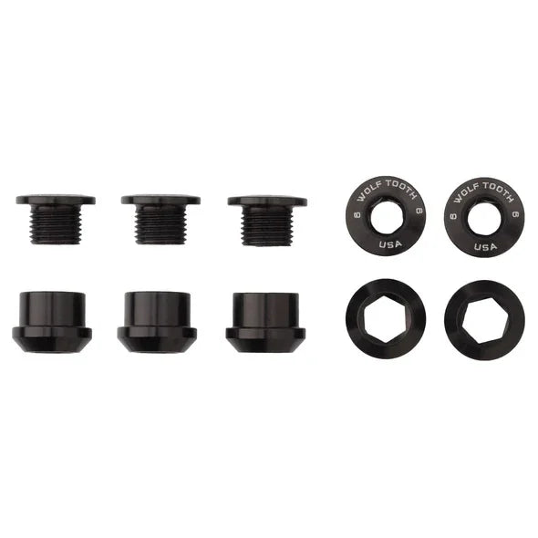 Wolf Tooth 1x Chainring Bolt Set - 6mm Dual Hex Fittings Set/5 Black - Bicycle Warehouse