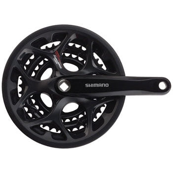 Shimano Tourney FC-A073 Bicycle Crankset - 170mm, 7/8-Speed, 50/39/30t, Riveted, Square Taper JIS Spindle Interface, With Chainguard - Cranksets - Bicycle Warehouse