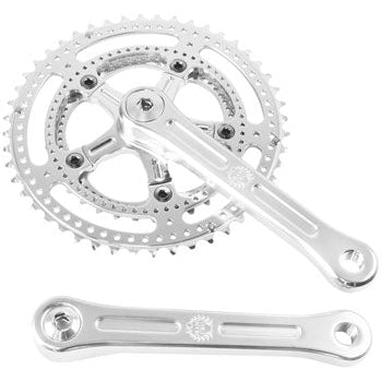 Velo Orange Grand Cru Drillium Cranks - 165mm, 8/9/10 Speed, 48/34t, Square Taper JIS Spindle Interface, Polished Aluminum - Cranksets - Bicycle Warehouse