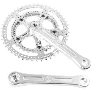 Velo Orange Grand Cru Drillium Cranks - 175mm, 8/9/10 Speed, 48/34t, Square Taper JIS Spindle Interface, Polished Aluminum - Cranksets - Bicycle Warehouse