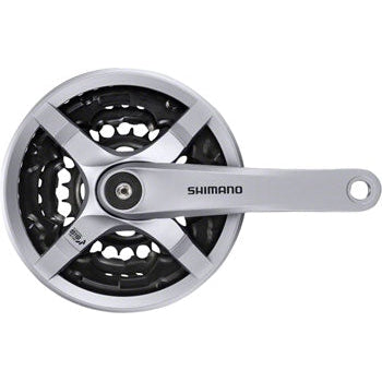 Shimano Tourney FC-TY501 Bicycle Crankset - 170mm, 6/7/8-Speed, 42/34/24t, Riveted, Square Taper JIS Spindle Interface, Silver - Cranksets - Bicycle Warehouse