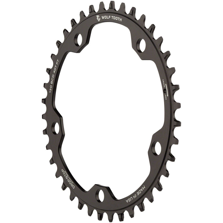 Bicycle Warehouse Wolf Tooth 130 BCD Road and Cyclocross Chainring - 40t, 130 BCD, 5-Bolt, Drop-Stop, 10/11/12-Speed Eagle and Flattop Compatible, Black - - Bicycle Warehouse