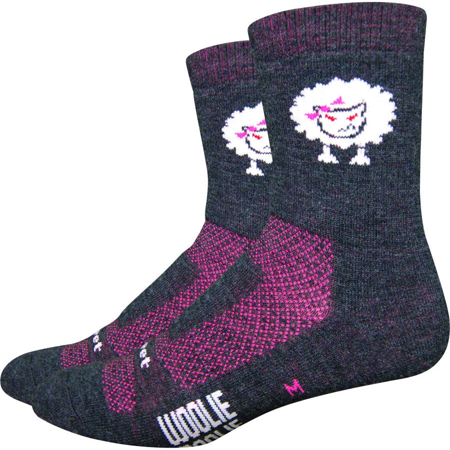 DeFeet Woolie Boolie Baaad Sheep Socks - Gray/Pink - Socks - Bicycle Warehouse