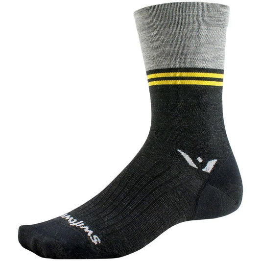 Swiftwick Pursuit Seven Ultralight Bike Socks - Black/Gray - Socks - Bicycle Warehouse