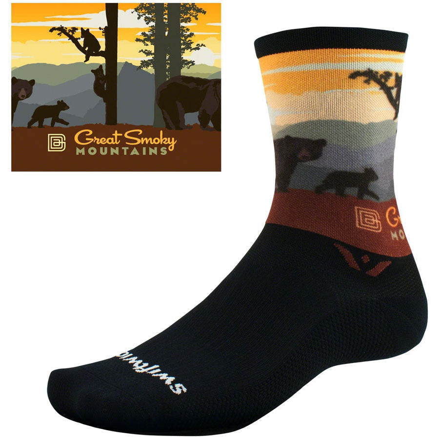 Swiftwick Vision Six Impression National Park Bike Socks - Great Smoky Mountain Bears - Socks - Bicycle Warehouse