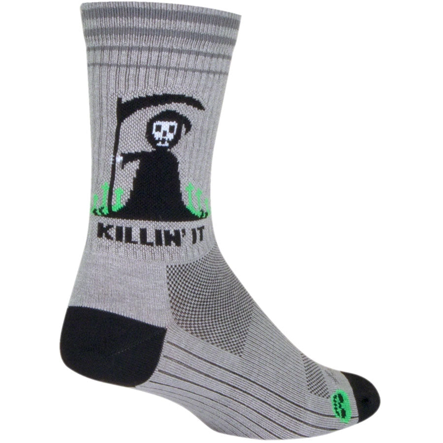 SockGuy Killin' It Crew Bike Socks - Gray - Socks - Bicycle Warehouse