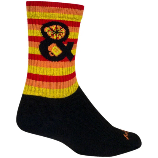 SockGuy Pizza and Beer Crew Bike Socks - Black/Orange - Socks - Bicycle Warehouse
