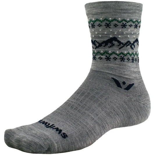Swiftwick Vision Five Snow Capped Bike Socks - Gray - Socks - Bicycle Warehouse