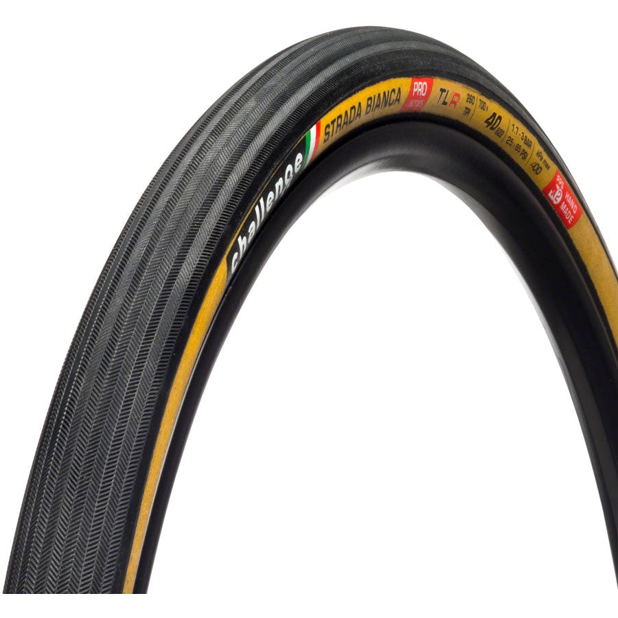 Challenge  Strada Bianca Pro Tire - 700 x 40, Tubeless, Folding, Black/Tan, Handmade