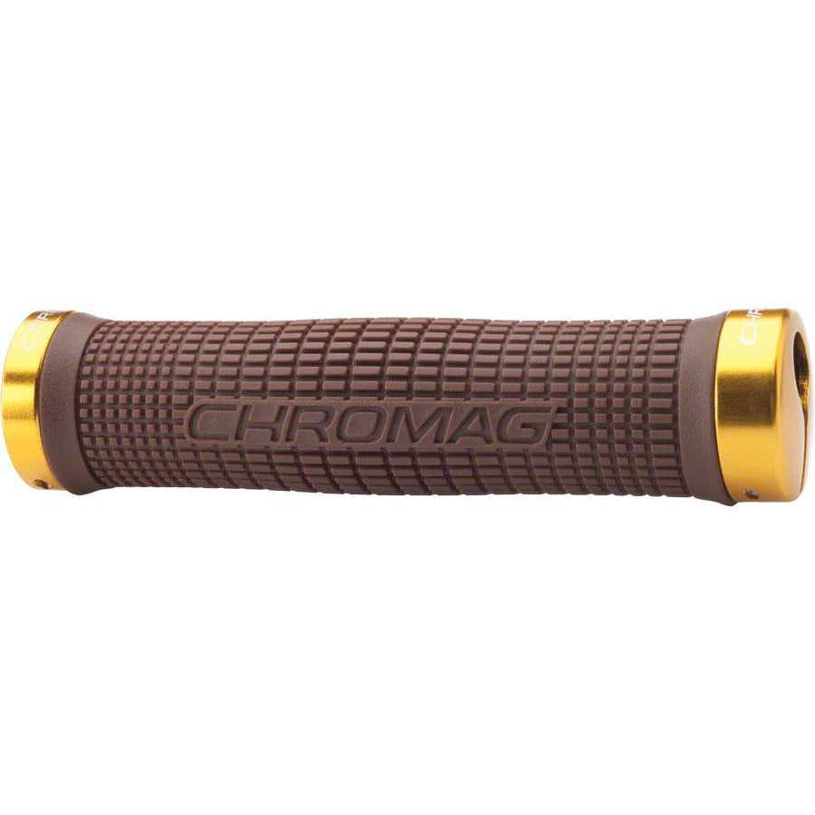 Chromag Squarewave Bike Handlebar Grips - Brown/Gold, Lock-On