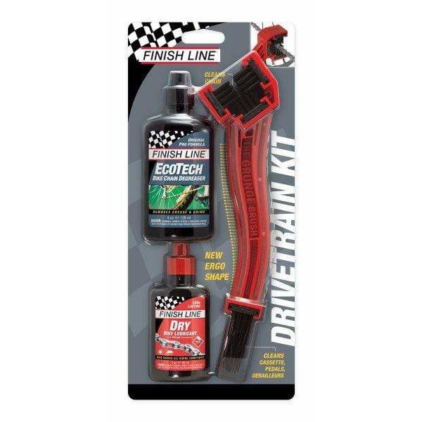 Finish Line Bike Drivetrain Starter Kit 1-2-3 - Brush, Degreaser, & Dry Lube