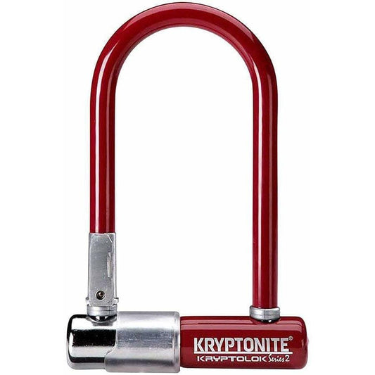 Kryptonite Krypto Series 2 Mini-7 Bike U-Lock - 3.25 x 7", Keyed, Maroon, Includes bracket