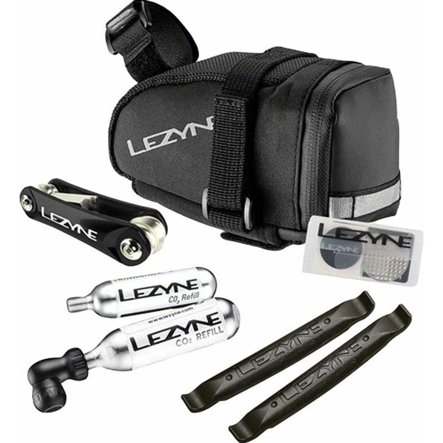 Lezyne M-Caddy Seat Bag with Twin Speed Drive 16g CO2, Rap6 Tool, SmartKit, and Composite Matrix Tire Levers: Black