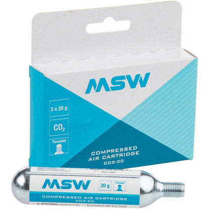 MSW Bike Inflator Co2 Cartridge - 20g - Threaded - 3-Pack