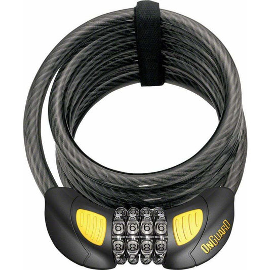 OnGuard Doberman Lighted Combo Bike Cable Lock: 6' x 12 mm, Gray/Black/Yellow