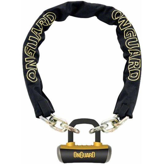 OnGuard Mastiff Chain Bike Lock with Keys: 3.7' x 10mm, Black/Yellow