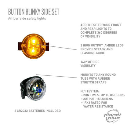 Planet Bike Button Blinky Side Bike Light Set - Amber