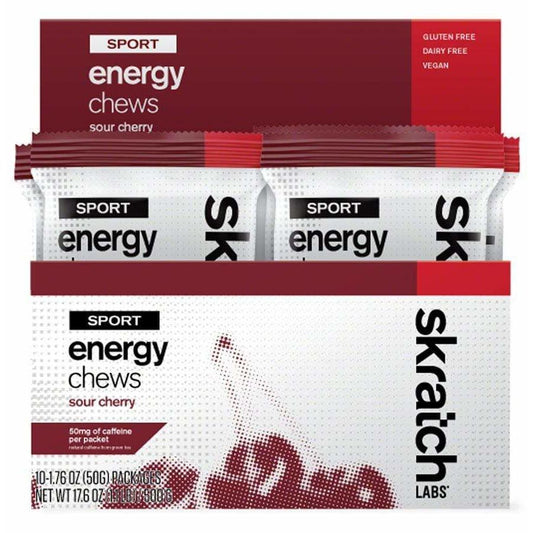 Skratch Labs Sport Energy Chews - Caffeinated Sour Cherry, Box of 10