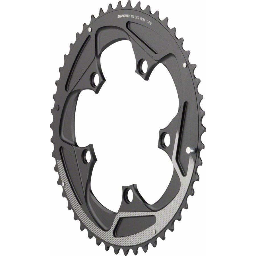 SRAM 50 Teeth 110mm BCD 11-Speed Yaw Chainring Black with Silver Trim, Use with 34T