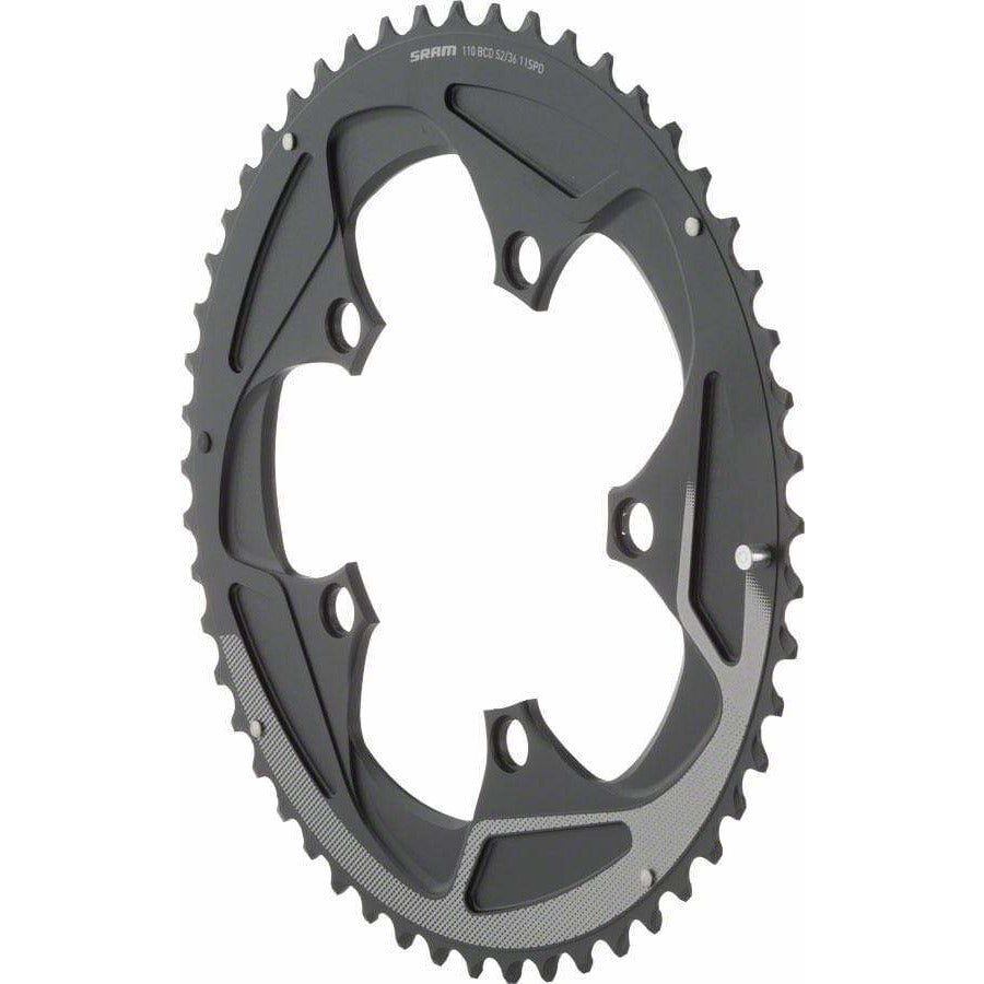 SRAM 52 Tooth 11-Speed 110mm BCD Yaw Chainring Black with Silver Trim, Use with 36 or 38T