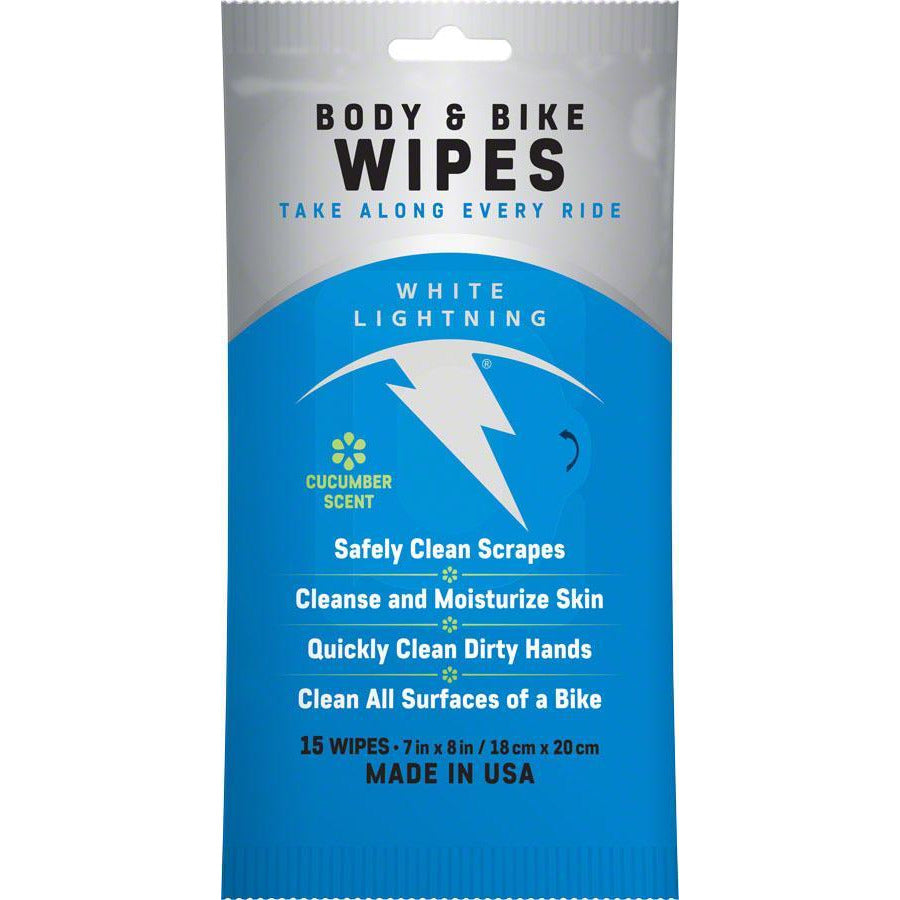 White Lightning Body and Bike Wipes, Pack of 15