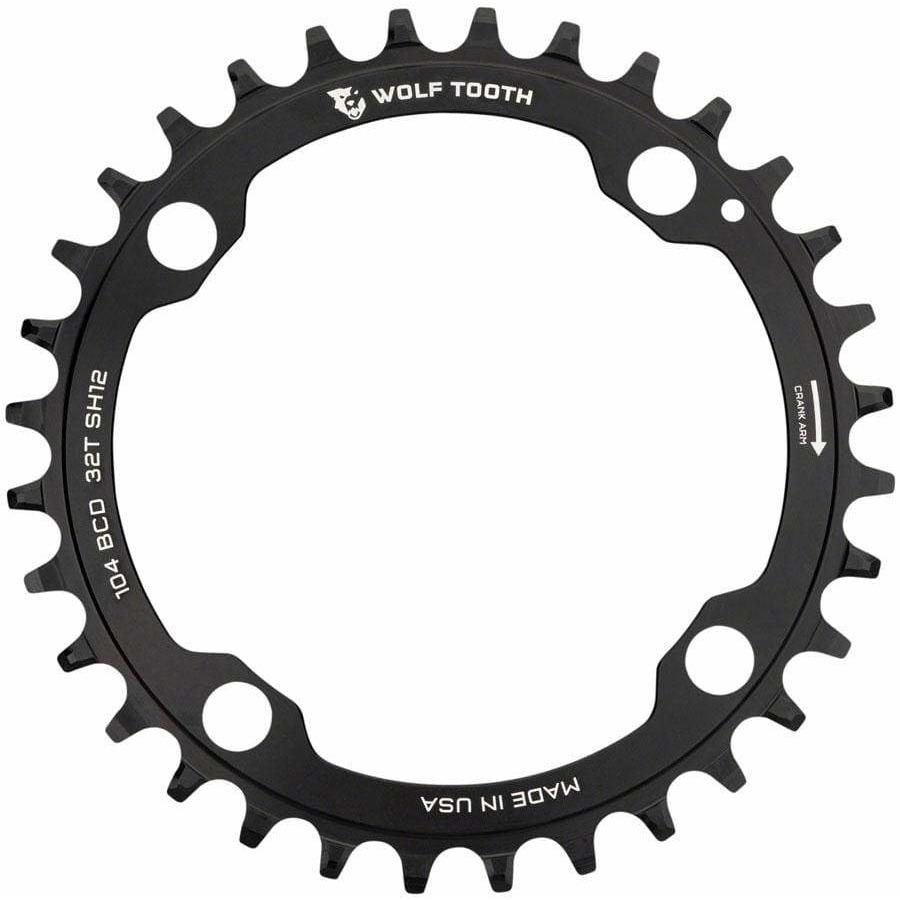 Wolf Tooth 104 BCD Chainring, 4-Bolt, Requires Shimano 12-Speed Hyperglide+ Chain, Black