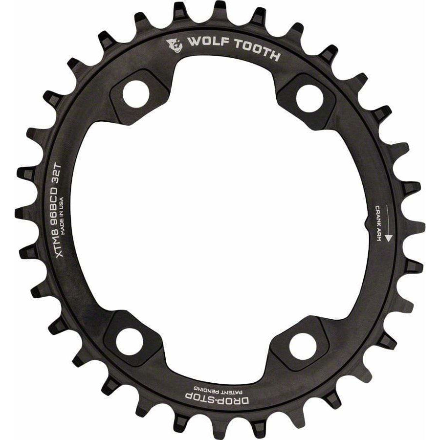 Wolf Tooth Elliptical 96 BCD Chainring, 4-Bolt, Drop-Stop, For Shimano XTR M9000 and M9020 Cranks,